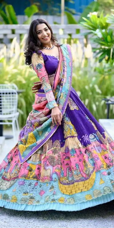 PC 382 Royal Blue   Color Chant Crepe Kalamkari Printed Lehenga Choli Casual, Party Wear, Events, Festivals Wear Expected Delivery 4-6 Working Days @2199/- | Creative Lehenga, Bollywood Lehenga, Designer Lehenga, Embroidered Lehenga, Lehenga, Party Wear Lehenga