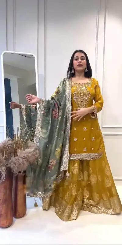 NSR 807 Yellow Color Pure Heavy Chinnon Silk Embroidery Salwar Suit Casual, Party Festive, Events Etc. Expected Delivery 4-6 Working Days @2199/ | Jump Suits, Casual Suits, Creative suits, Designer Suits, Palazzo Suits, Party Wear Suits, Patiala Suits, Salwar suit, Straight Suits