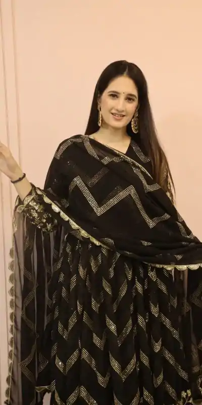 DC G51 Black Color Georgette Sequence Embroidery Gown Casual, Wedding, Party, Festive, Events Etc. Expected Delivery 4-6 Working Days @2099/- | Bollywood Gowns, Creative Gowns, Designer Gowns, Embroidered Gowns, Gowns, Saree Materials