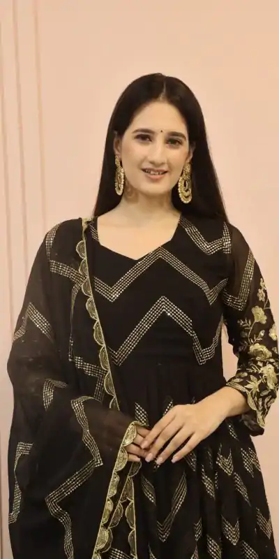  DC G51 Black Color Georgette Sequence Embroidery Gown Casual, Wedding, Party, Festive, Events Etc. Expected Delivery 4-6 Working Days @2099/- | Bollywood Gowns, Creative Gowns, Designer Gowns, Embroidered Gowns, Gowns, Saree Materials