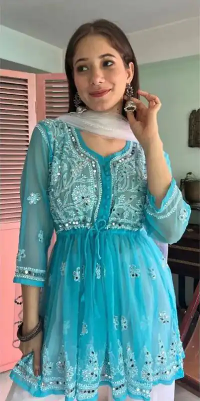 ST 70 Blue Color Georgette Embroidery Mirror Salwar Suit Casual, Wedding, Party, Festive, Events Etc. Expected Delivery 4-6 Working Days @1999/- | Jump Suits, Casual Suits, Creative suits, Designer Suits, Palazzo Suits, Party Wear Suits, Patiala Suits, Salwar suit, Straight Suits