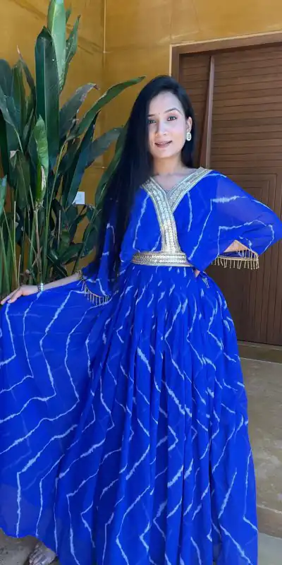 Ram 006 Royal Blue Color Fox Georgette Embroidery Lace Work Gown Casual, Wedding, Party, Festive, Events Etc. Expected Delivery 4-6 Working Days @1949/- | Bollywood Gowns, Creative Gowns, Designer Gowns, Embroidered Gowns, Gowns, Party Wear Gowns
