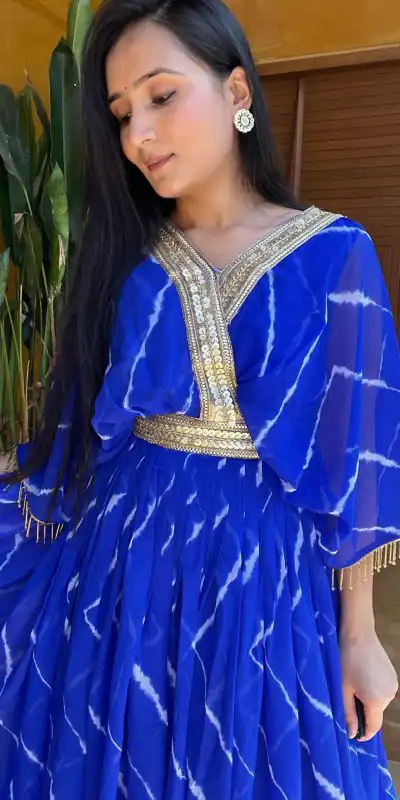 Ram 006 Royal Blue Color Fox Georgette Embroidery Lace Work Gown Casual, Wedding, Party, Festive, Events Etc. Expected Delivery 4-6 Working Days @1949/- | Bollywood Gowns, Creative Gowns, Designer Gowns, Embroidered Gowns, Gowns, Party Wear Gowns