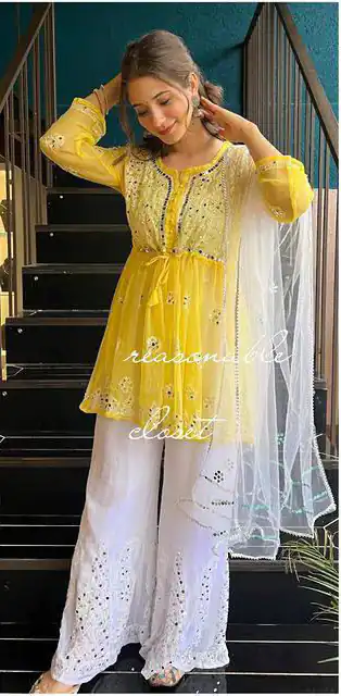 ST 70 Yellow Color Georgette Embroidery Mirror Salwar Suit Casual, Wedding, Party, Festive, Events Etc. Expected Delivery 4-6 Working Days @1999/- | Jump Suits, Casual Suits, Creative suits, Designer Suits, Palazzo Suits, Party Wear Suits, Patiala Suits, Salwar suit, Straight Suits