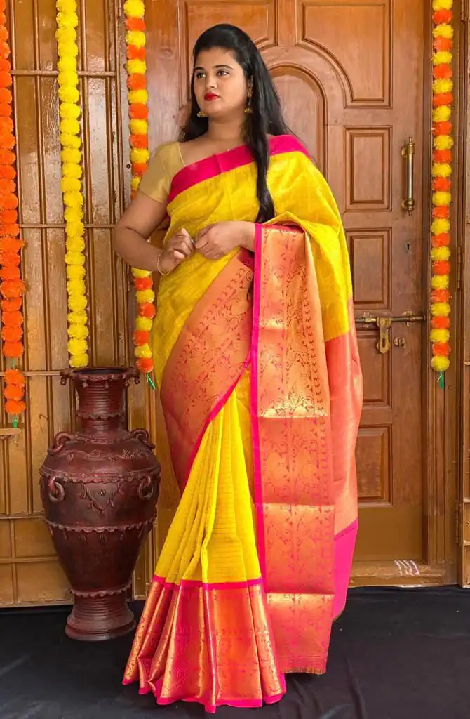 KP 4005 Yellow Color Soft Lichi Silk Jacquard On All Over Saree Casual, Party Wear, Wedding, Events Etc. Expected Delivery 4-6 Working Days @1449/- | Bollywood Sarees, Creative Sarees, Designer Sarees, Embroidered Sarees, Ethnic Saree, Modern Digital sarees, Party Wear Sarees, Sarees