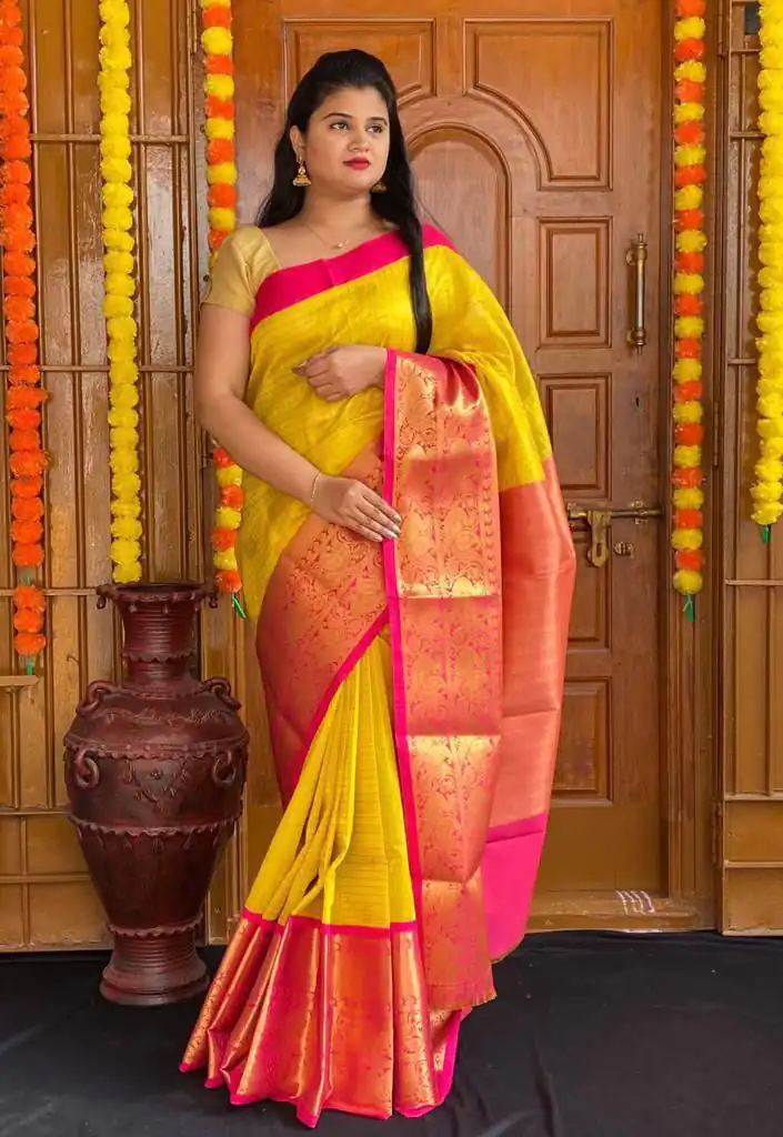 KP 4005 Yellow Color Soft Lichi Silk Jacquard On All Over Saree Casual, Party Wear, Wedding, Events Etc. Expected Delivery 4-6 Working Days @1449/- | Bollywood Sarees, Creative Sarees, Designer Sarees, Embroidered Sarees, Ethnic Saree, Modern Digital sarees, Party Wear Sarees, Sarees