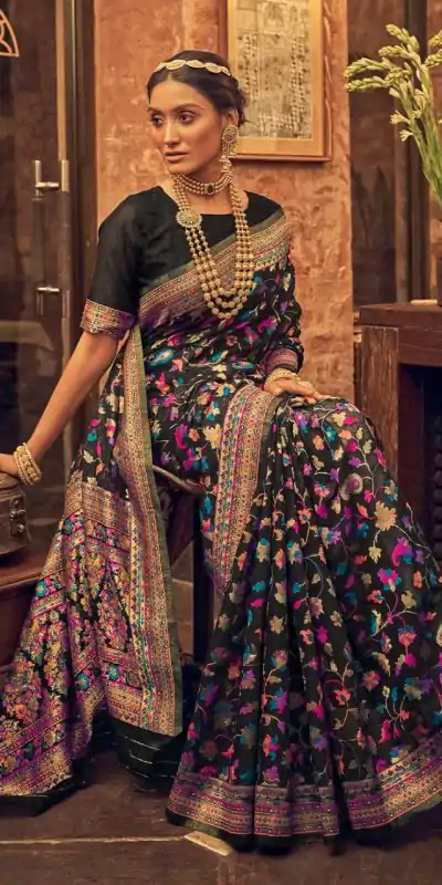 DDF 502 Black Color Kashmiri Running Thread Zari Work Saree Casual, Party Wear, Events, Festivals Etc. Expected Delivery 4-6 Working Days 2399/- | Bollywood Sarees, Creative Sarees, Designer Sarees, Embroidered Sarees, Ethnic Saree, Modern Digital sarees, Party Wear Sarees, Sarees