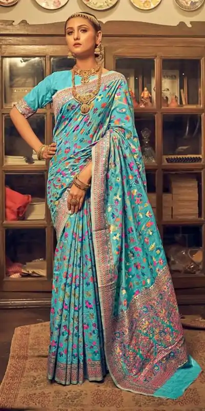 DDF 502 Blue Color Kashmiri Running Thread Zari Work Saree Casual, Party Wear, Events, Festivals Etc. Expected Delivery 4-6 Working Days 2399/- | Bollywood Sarees, Creative Sarees, Designer Sarees, Embroidered Sarees, Ethnic Saree, Modern Digital sarees, Party Wear Sarees, Sarees