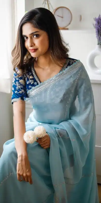  AC CADBURY Blue Color Pure Soft Organza Zari Sequence Saree Casual, Wedding, Festive, Events Expected Delivery 4-6 Working Days @1949/- | Anarkali Suits