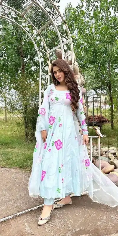 ST 1019 Blue Color Satin Georgette With Digital Print Anarkali Suit Casual, Wedding, Party, Festive, Events Etc. Expected Delivery 4-6 Working Days @1399/- | Anarkali Suits, Bollywood Anarkali, Creative-Anarkali, Designer Anarkali, Embroidered Anarkali, Party Wear Anarkali