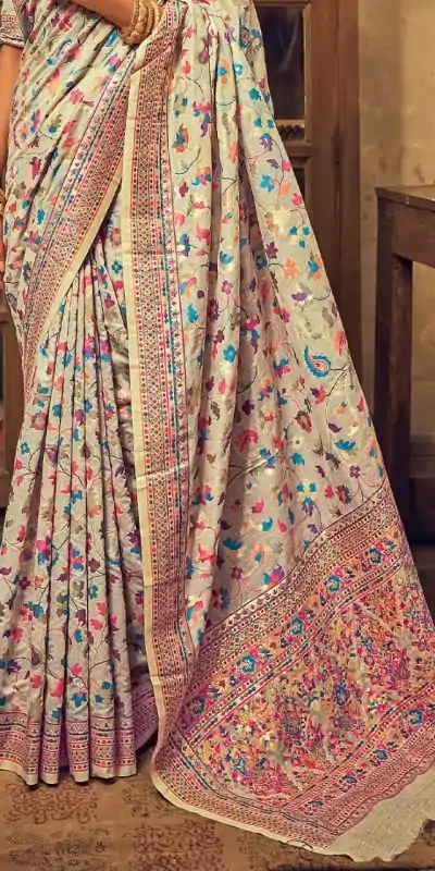 DDF 502 Cream Color Kashmiri Running Thread Zari Work Saree Casual, Party Wear, Events, Festivals Etc. Expected Delivery 4-6 Working Days 2399/- | Bollywood Sarees, Creative Sarees, Designer Sarees, Embroidered Sarees, Ethnic Saree, Modern Digital sarees, Party Wear Sarees, Sarees