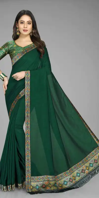 DDH Green Color Vichitra Silk Rich Pallu Jacquard Border Saree Events Casual, Wedding, Festive, Events Etc. Expected Delivery  4-6 Working Days @1549/- | Bollywood Sarees, Creative Sarees, Designer Sarees, Embroidered Sarees, Ethnic Saree, Modern Digital sarees, Party Wear Sarees, Sarees