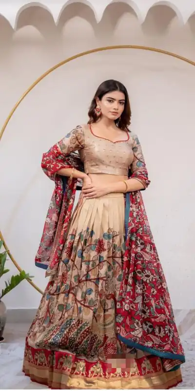 PC 364 Grey Color Chinon Kalamkari Printed Work Lehenga Choli Casual, Party Wear, Events, Festivals Wear Expected Delivery 4-6 Working Days @2099/- | Bollywood Lehenga, Creative Lehenga, Designer Lehenga, Embroidered Lehenga, Lehenga, Party Wear Lehenga