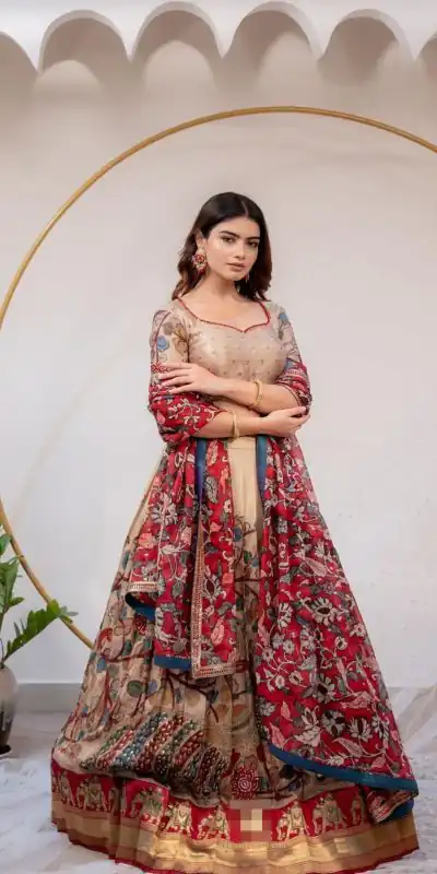 PC 364 Grey Color Chinon Kalamkari Printed Work Lehenga Choli Casual, Party Wear, Events, Festivals Wear Expected Delivery 4-6 Working Days @2099/- | Bollywood Lehenga, Creative Lehenga, Designer Lehenga, Embroidered Lehenga, Lehenga, Party Wear Lehenga
