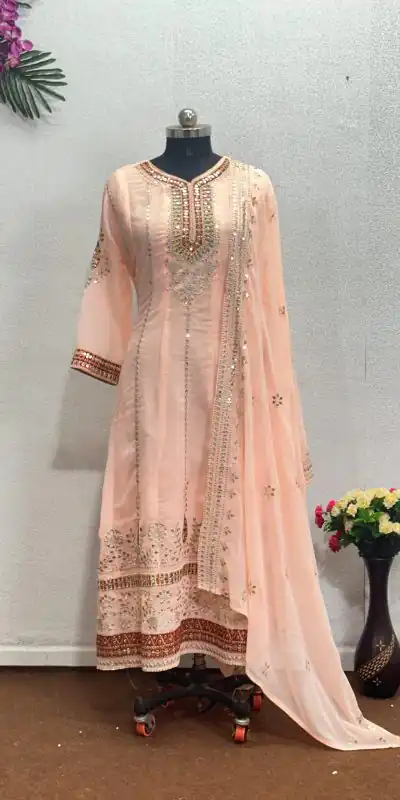 KF 1638 Light Peach Color Georgette Embroidered Sequence Salwar Suit Wedding, Party, Festive, Events Etc.  Expected Delivery 4-6 Working Days @2199/-Only | Casual Suits, Creative suits, Designer Suits, Palazzo Suits, Party Wear Suits, Salwar suit, Straight Suits