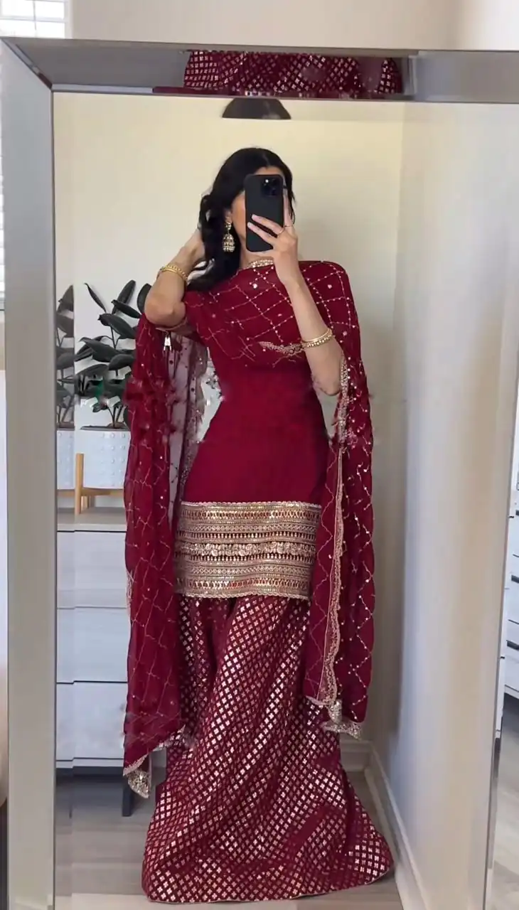 SRK 5164 Maroon Color Georgette Embroidery Sequence Salwar Suit Wedding, Party, Festive, Events Expected Delivery 4-6 Working Days @ 2199/- | Casual Suits, Creative suits, Designer Suits, Palazzo Suits, Party Wear Suits, Patiala Suits, Salwar suit, Straight Suits