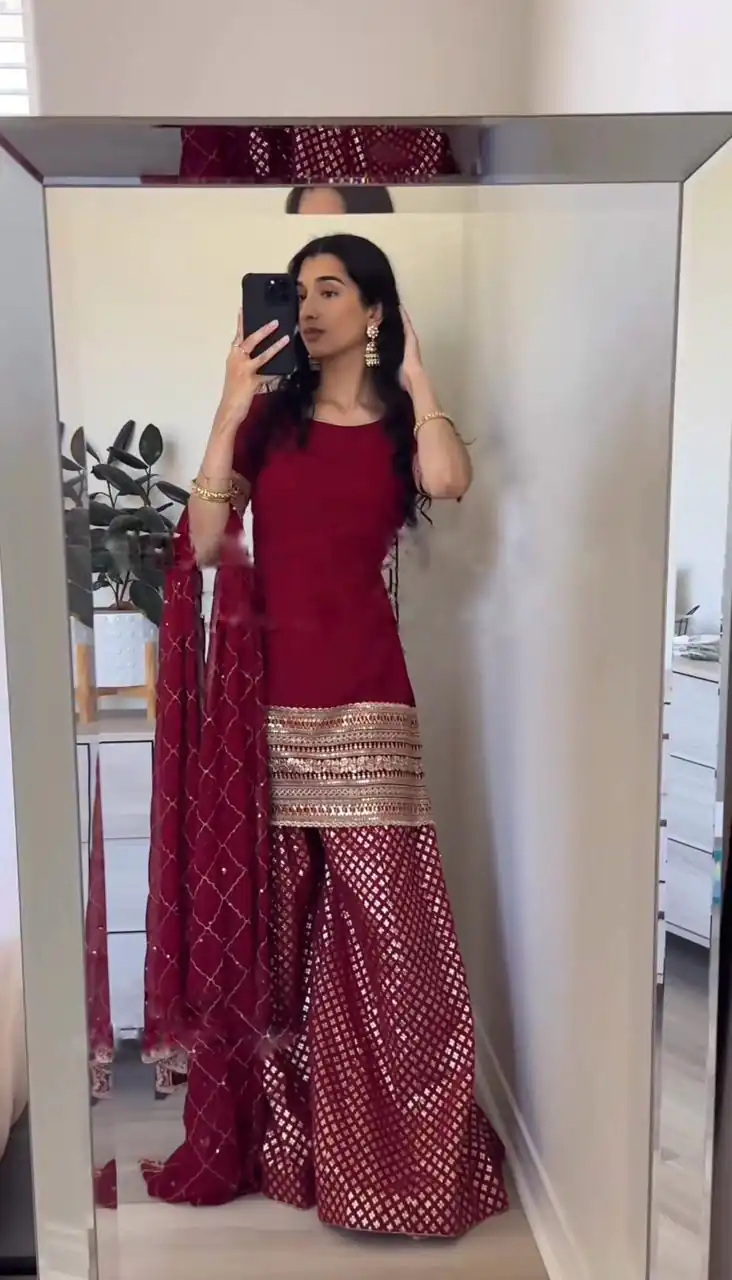 SRK 5164 Maroon Color Georgette Embroidery Sequence Salwar Suit Wedding, Party, Festive, Events Expected Delivery 4-6 Working Days @ 2199/- | Casual Suits, Creative suits, Designer Suits, Palazzo Suits, Party Wear Suits, Patiala Suits, Salwar suit, Straight Suits