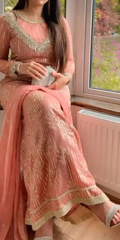 RTC 5698 Peach Color Georgette Thread And Sequence Salwar Suit Casual, Wedding, Festive, Events Etc. Expected Delivery 4-6 Working Days @2199/- | Jump Suits, Casual Suits, Creative suits, Designer Suits, Palazzo Suits, Party Wear Suits, Patiala Suits, Salwar suit, Straight Suits