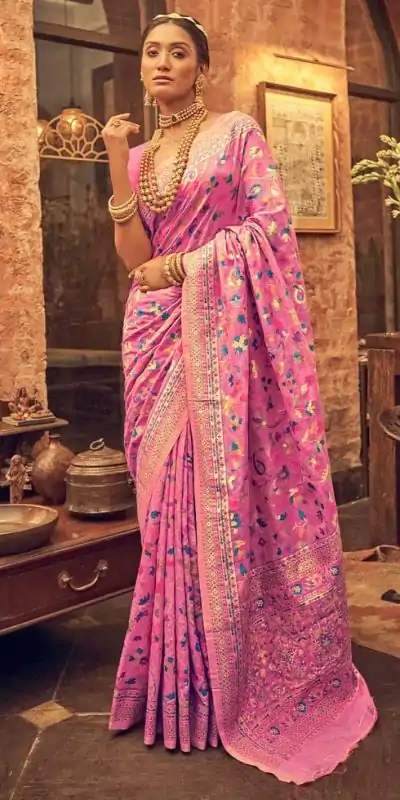 DDF 502 Pink Color Kashmiri Running Thread Zari Work Saree Casual, Party Wear, Events, Festivals Etc. Expected Delivery 4-6 Working Days 2399/- | Bollywood Sarees, Creative Sarees, Designer Sarees, Embroidered Sarees, Ethnic Saree, Modern Digital sarees, Party Wear Sarees, Sarees
