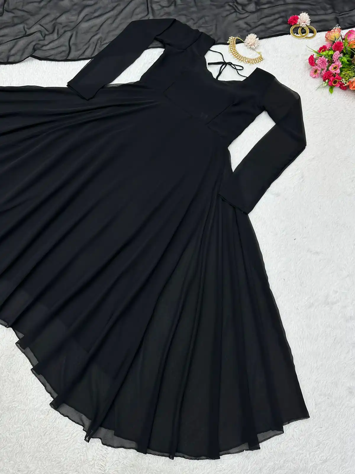 KD 1318 Black Faux Georgette Plain Anarkali Suit Casual, Party, Wedding, Festive, Events Etc.  Expected Delivery  4-6 Working Days @1499/- Only | Anarkali Suits, Bollywood Anarkali, Creative-Anarkali, Designer Anarkali, Embroidered Anarkali, Party Wear Anarkali