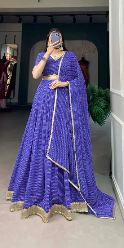 LNB 1212 Blue Color Georgette Print With Lace Border Lehenga Choli Festive Party Wedding, Events etc. Delivery 4-6 Working Days @2149/- | Bollywood Lehenga, Creative Lehenga, Designer Lehenga, Embroidered Lehenga, Lehenga, Party Wear Lehenga