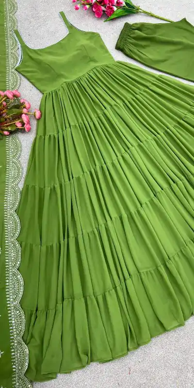 SSR 391 Green Color Chinon Silk Embroidery Sequence Anarkali Suit Wedding, Party, Festive, Events Expected Delivery 4-6 Working Days @ 1849/- Only | Anarkali Suits, Bollywood Anarkali, Creative-Anarkali, Designer Anarkali, Embroidered Anarkali, Party Wear Anarkali, Straight Suits