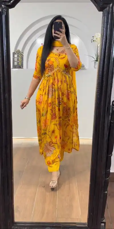 LG 1838 Mustard Color Chinon Printed And Sequence Embroidery Salwar Suit Casual, Wedding, Festive, Events Expected Delivery 4-6 Working Days @1799/- | Jump Suits, Casual Suits, Creative suits, Designer Suits, Palazzo Suits, Party Wear Suits, Patiala Suits, Salwar suit, Straight Suits