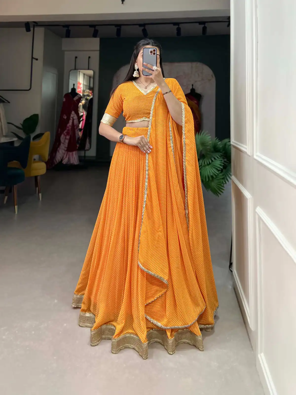 LNB 1212 Mustard Color Georgette Print With Lace Border Lehenga Choli Festive Party Wedding, Events etc. Delivery 4-6 Working Days @2149/- | Bollywood Lehenga, Creative Lehenga, Designer Lehenga, Embroidered Lehenga, Lehenga, Party Wear Lehenga