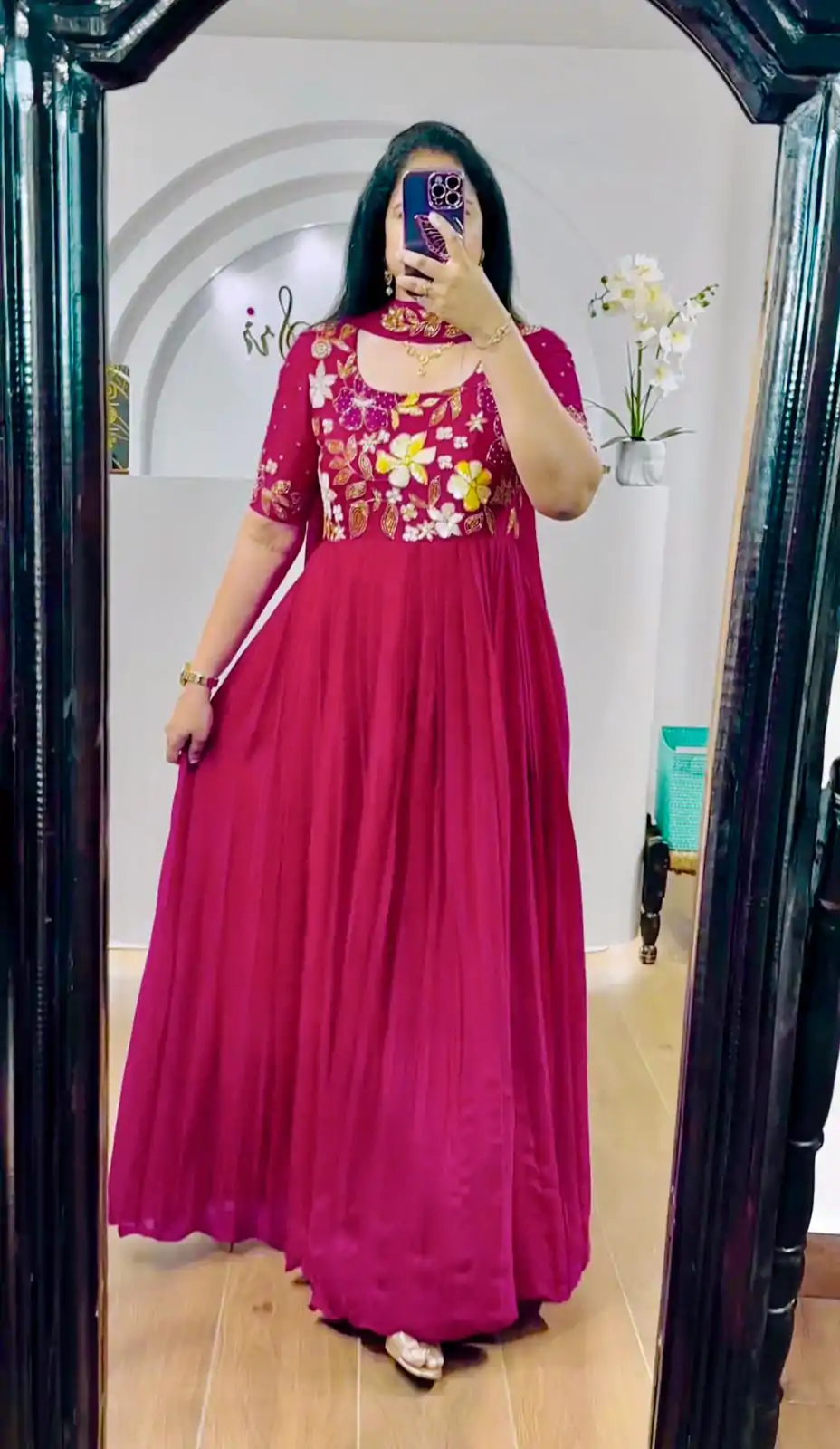 MF 499 Pink Color Faux Georgette Multi-Thread Embroidered Work Anarkali Suit Wedding, Party, Festive, Events Etc. Expected 4-6 Working Days @1599/- | Anarkali Suits, Bollywood Anarkali, Creative-Anarkali, Designer Anarkali, Embroidered Anarkali, Party Wear Anarkali