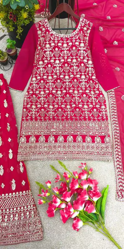 SR 1609 Pink Georgette Embroidery Sequence Rivet Moti Work Sharara Suit Wedding, Party, Festive, Events Etc.   Expected Delivery 4-6 Working Days @2249/- | Jump Suits, Casual Suits, Creative suits, Designer Suits, Palazzo Suits, Party Wear Suits, Patiala Suits, Salwar suit, Straight Suits