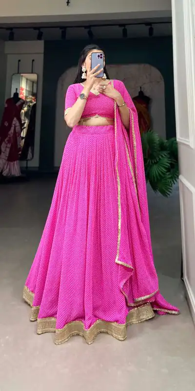 LNB 1212 Pink Color Georgette Print With Lace Border Lehenga Choli Festive Party Wedding, Events etc. Delivery 4-6 Working Days @2149/- | Bollywood Lehenga, Creative Lehenga, Designer Lehenga, Embroidered Lehenga, Lehenga, Party Wear Lehenga