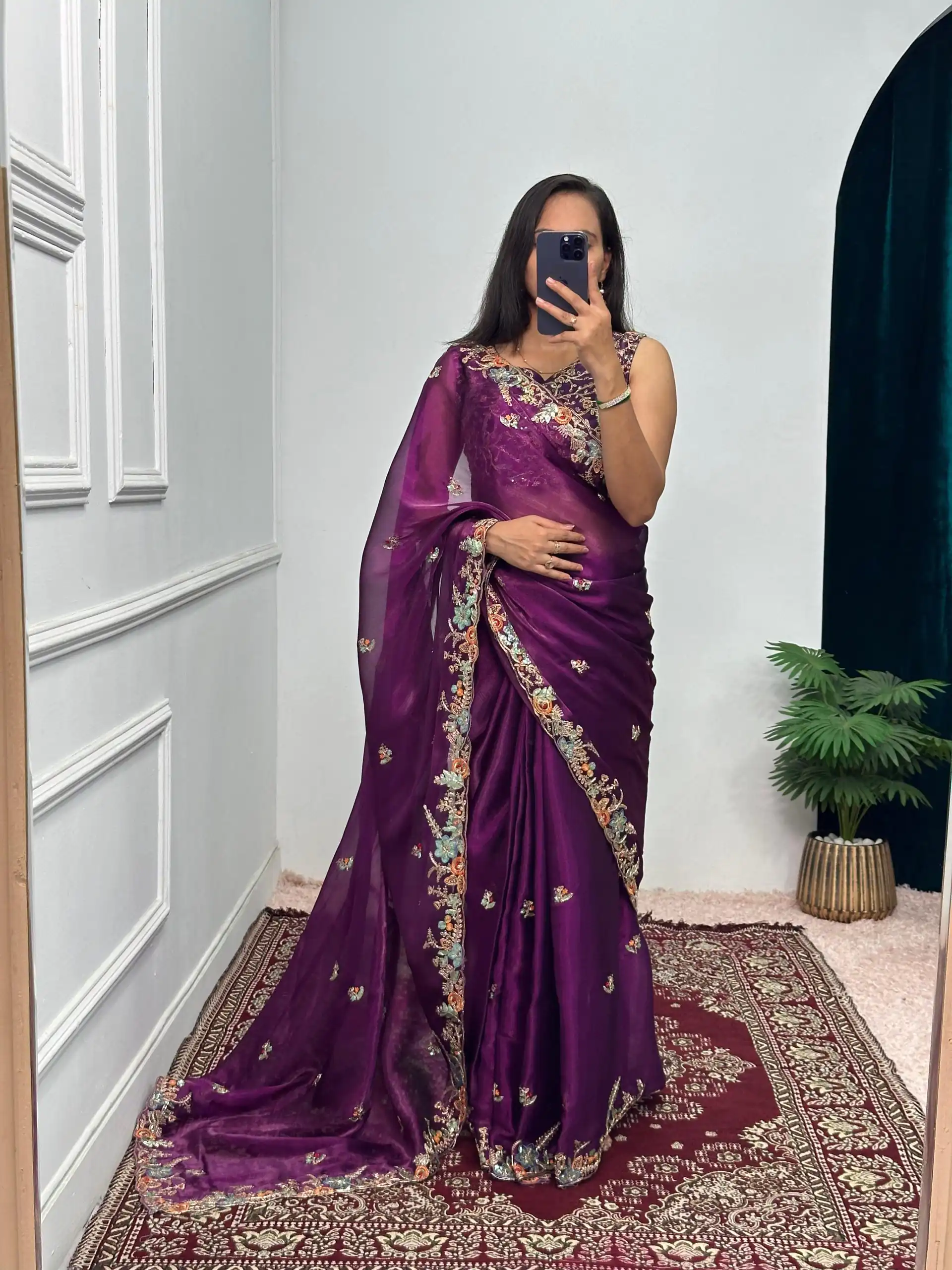 ST 472 Purple Color Burberry With Blooming Embroidery Saree Casual, Wedding, Party, Festive, Events Etc. Expected Delivery 4-6 Working Days @1999/- | Bollywood Sarees, Creative Sarees, Designer Sarees, Embroidered Sarees, Ethnic Saree, Modern Digital sarees, Party Wear Sarees, Sarees