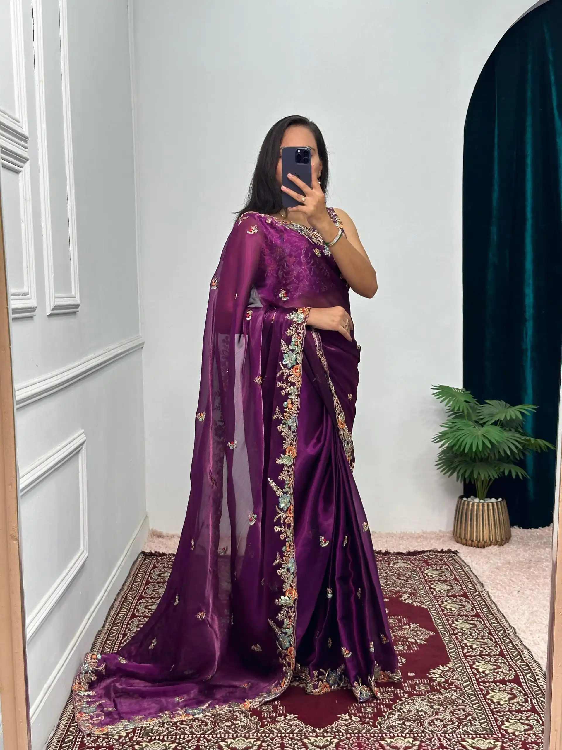 ST 472 Purple Color Burberry With Blooming Embroidery Saree Casual, Wedding, Party, Festive, Events Etc. Expected Delivery 4-6 Working Days @1999/- | Bollywood Sarees, Creative Sarees, Designer Sarees, Embroidered Sarees, Ethnic Saree, Modern Digital sarees, Party Wear Sarees, Sarees