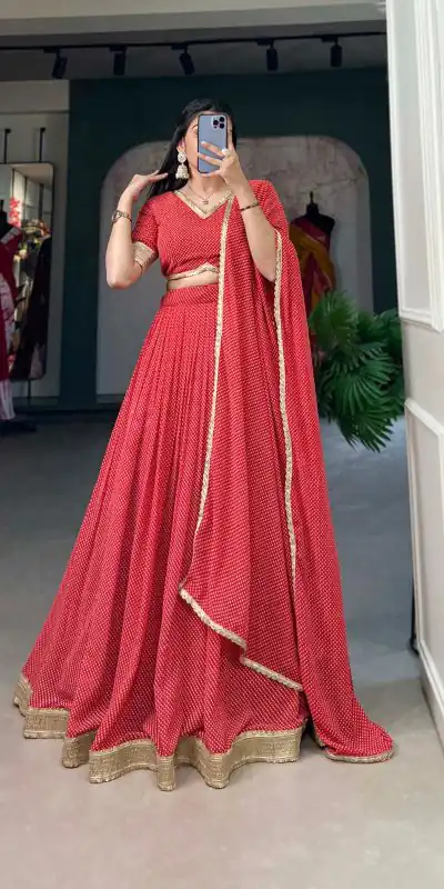 LNB 121 Red Color Georgette Print With Lace Border Lehenga Choli Festive Party Wedding, Events etc. Delivery 4-6 Working Days @2149/- | Bollywood Lehenga, Creative Lehenga, Designer Lehenga, Embroidered Lehenga, Lehenga, Party Wear Lehenga