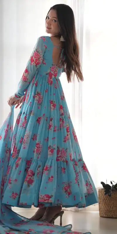 KB 268 Blue color Pure Soft Faux Georgette Floral Printed Anarkali Suit Casual, Wedding, Party, Festive, Events . Expected Delivery 4-6 Working Days @1999 | Anarkali Suits, Bollywood Anarkali, Creative-Anarkali, Designer Anarkali, Embroidered Anarkali, Party Wear Anarkali