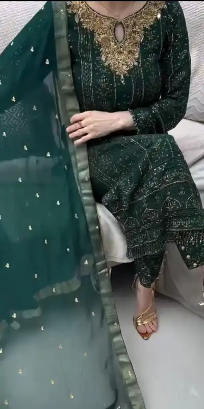 VLM 189 Green Color Georgette Embroidery Real Mirror Salwar Suit Wedding, Party, Festive, Events Expected Delivery 4-6 Working Days @ 2149/- Only | Casual Suits, Creative suits, Designer Suits, Party Wear Suits, Salwar suit, Straight Suits