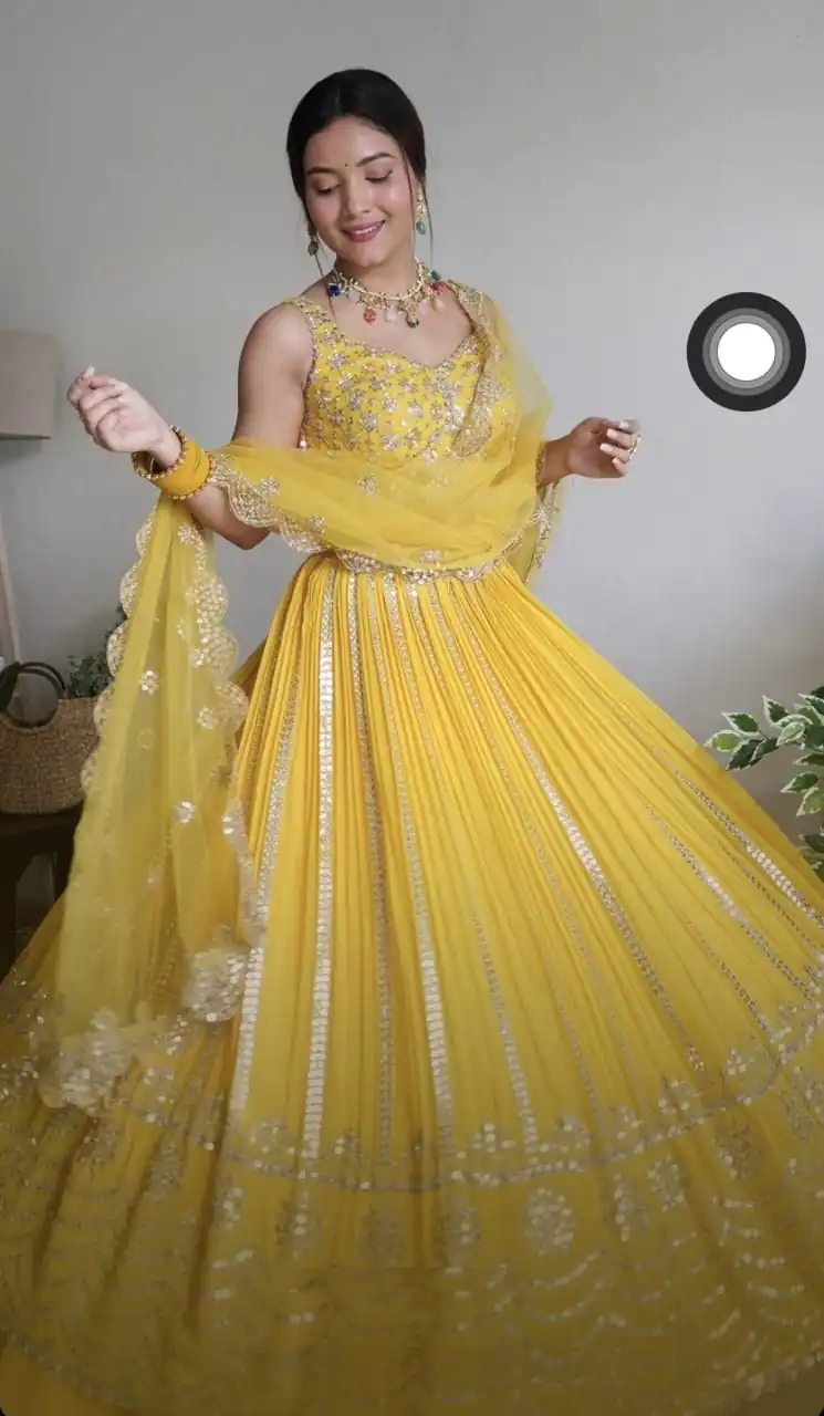 RTC 6368 Yellow Color Georgette Embroidery Sequence Lehenga Choli Wedding, Party, Festive, Events Etc.   Expected Delivery 4-6 Working Days @2049/- | Bollywood Lehenga, Creative Lehenga, Designer Lehenga, Embroidered Lehenga, Lehenga, Party Wear Lehenga