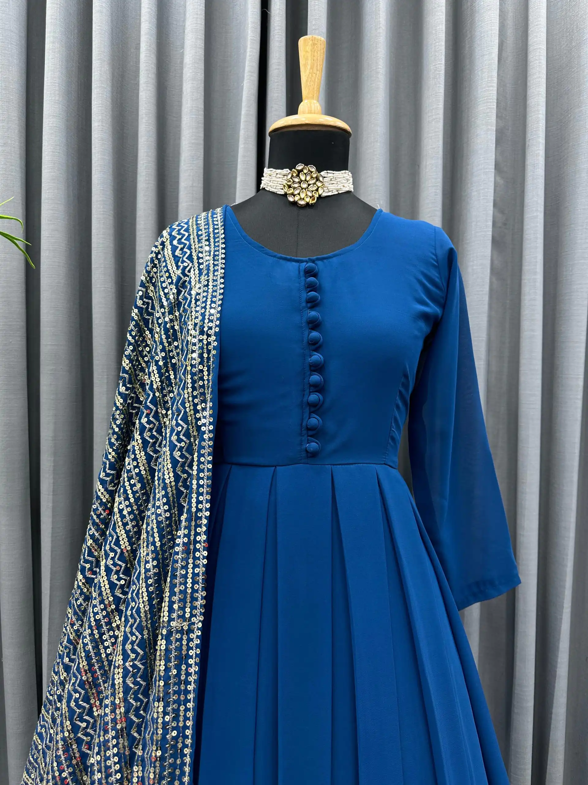 KD-1242 Blue Faux Georgette Thread With Sequence Anarkali Suit Casual, Party, Wedding, Festive, Events Etc.  Expected Delivery  4-6 Working Days @1799/- Only | Anarkali Suits, Bollywood Anarkali, Creative-Anarkali, Designer Anarkali, Embroidered Anarkali, Party Wear Anarkali