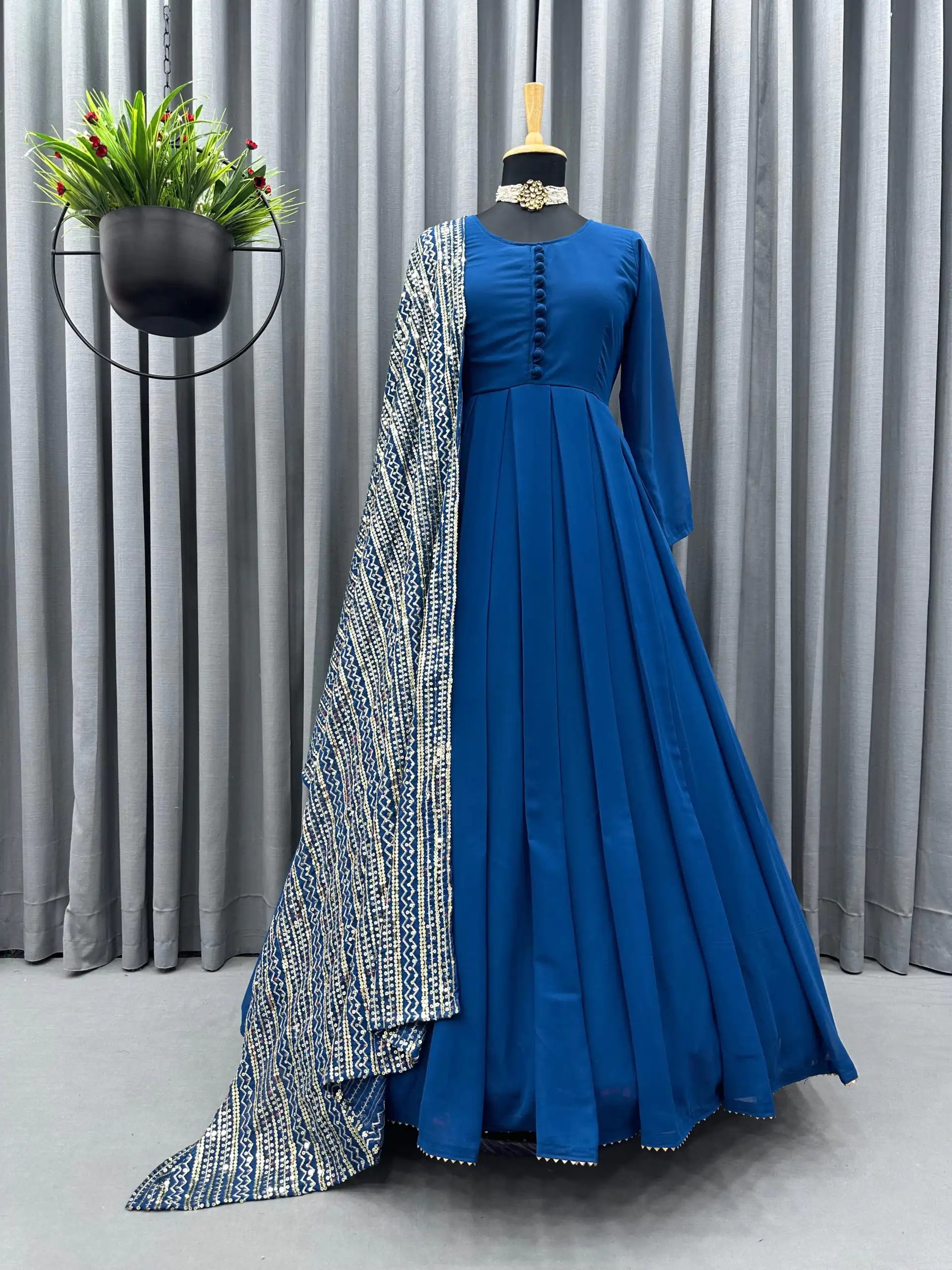 KD-1242 Blue Faux Georgette Thread With Sequence Anarkali Suit Casual, Party, Wedding, Festive, Events Etc.  Expected Delivery  4-6 Working Days @1799/- Only | Anarkali Suits, Bollywood Anarkali, Creative-Anarkali, Designer Anarkali, Embroidered Anarkali, Party Wear Anarkali