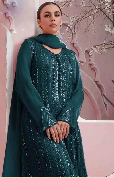 DS 001255 Blue color Georgette Embroidered Sequence Salwar Suit Casual, Wedding, Party, Festive, Events . Expected Delivery 4-6 Working Days @1999/- | Casual Suits, Creative suits, Designer Suits, Palazzo Suits, Party Wear Suits, Patiala Suits, Salwar suit, Straight Suits
