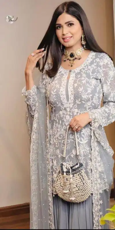 SR 1432 Blue Grey Color Heavy Georgette Embroidery Work Sharara Suit Wedding, Party, Festive, Events Etc. Expected Delivery 4-6 Working Days @1999 | Casual Suits, Creative suits, Designer Suits, Palazzo Suits, Party Wear Suits, Salwar suit, Straight Suits