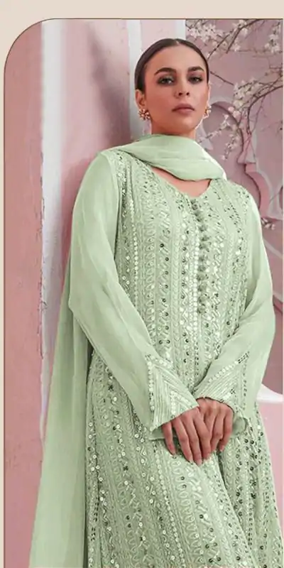 DS 001255 Green color Georgette Embroidered Sequence Salwar Suit Casual, Wedding, Party, Festive, Events . Expected Delivery  4-6 Working Days @1999/- | Casual Suits, Creative suits, Designer Suits, Palazzo Suits, Party Wear Suits, Patiala Suits, Salwar suit, Straight Suits