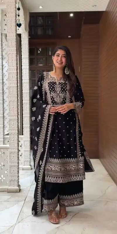 VLM 183 Black Color Chinnon Silk Embroidery Work Salwar Suit Wedding, Party, Festive, Events Expected Delivery 4-6 Working Days @ 2149/- Only | Casual Suits, Creative suits, Designer Suits, Party Wear Suits, Salwar suit, Straight Suits