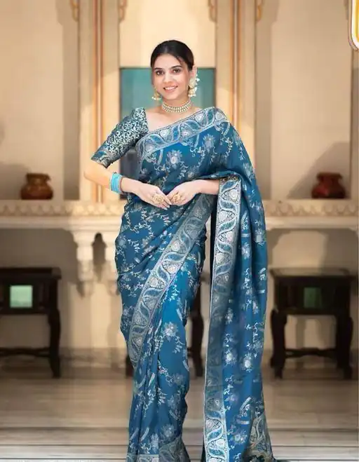 KP 5072 Blue Color Soft Lichi Silk Jacquard On All Over Saree Casual, Party Wear, Wedding, Events Etc. Expected Delivery 4-6 Working Days @1499/- | Bollywood Sarees, Creative Sarees, Designer Sarees, Embroidered Sarees, Ethnic Saree, Modern Digital sarees, Party Wear Sarees, Sarees