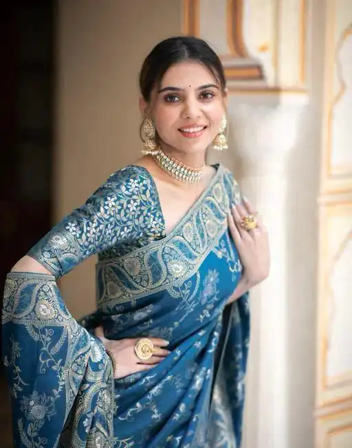 KP 5072 Blue Color Soft Lichi Silk Jacquard On All Over Saree Casual, Party Wear, Wedding, Events Etc. Expected Delivery 4-6 Working Days @1499/- | Bollywood Sarees, Creative Sarees, Designer Sarees, Embroidered Sarees, Ethnic Saree, Modern Digital sarees, Party Wear Sarees, Sarees