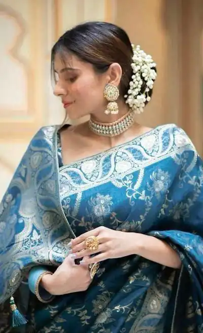 KP 5072 Blue Color Soft Lichi Silk Jacquard On All Over Saree Casual, Party Wear, Wedding, Events Etc. Expected Delivery 4-6 Working Days @1499/- | Bollywood Sarees, Creative Sarees, Designer Sarees, Embroidered Sarees, Ethnic Saree, Modern Digital sarees, Party Wear Sarees, Sarees