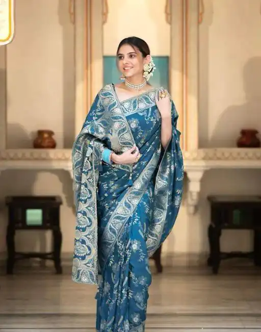 KP 5072 Blue Color Soft Lichi Silk Jacquard On All Over Saree Casual, Party Wear, Wedding, Events Etc. Expected Delivery 4-6 Working Days @1499/- | Bollywood Sarees, Creative Sarees, Designer Sarees, Embroidered Sarees, Ethnic Saree, Modern Digital sarees, Party Wear Sarees, Sarees