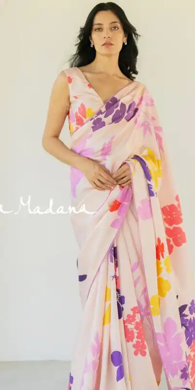 JM Krishna Madana2 Cream Pink Color Satin Silk Blouse Digital Print Saree, Party Wear, Events, Festivals Expected Delivery 4-6 Working Days 1549/- | Bollywood Sarees, Creative Sarees, Designer Sarees, Embroidered Sarees, Ethnic Saree, Modern Digital sarees, Party Wear Sarees, Sarees