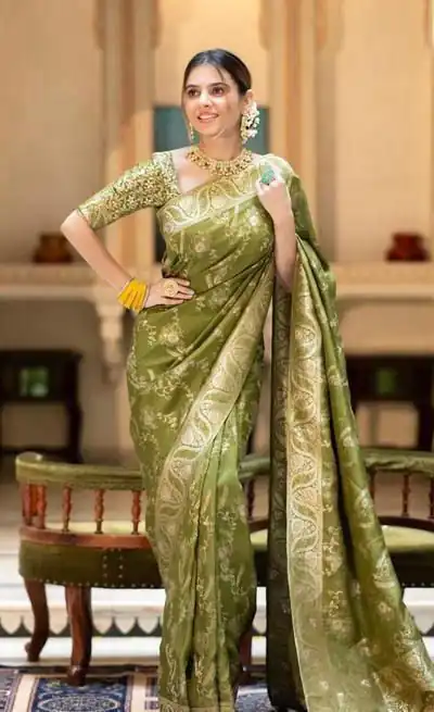 KP 5072 Green Color Soft Lichi Silk Jacquard On All Over Saree Casual, Party Wear, Wedding, Events Etc. Expected Delivery 4-6 Working Days @1499/- | Bollywood Sarees, Creative Sarees, Designer Sarees, Embroidered Sarees, Ethnic Saree, Modern Digital sarees, Party Wear Sarees, Sarees