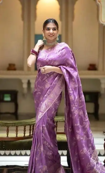 KP 5072B Light Purple Color Soft Lichi Silk Jacquard On All Over Saree Casual, Party Wear, Wedding, Events Etc. Expected Delivery 4-6 Working Days @1499/- | Bollywood Sarees, Creative Sarees, Designer Sarees, Embroidered Sarees, Ethnic Saree, Modern Digital sarees, Party Wear Sarees, Sarees